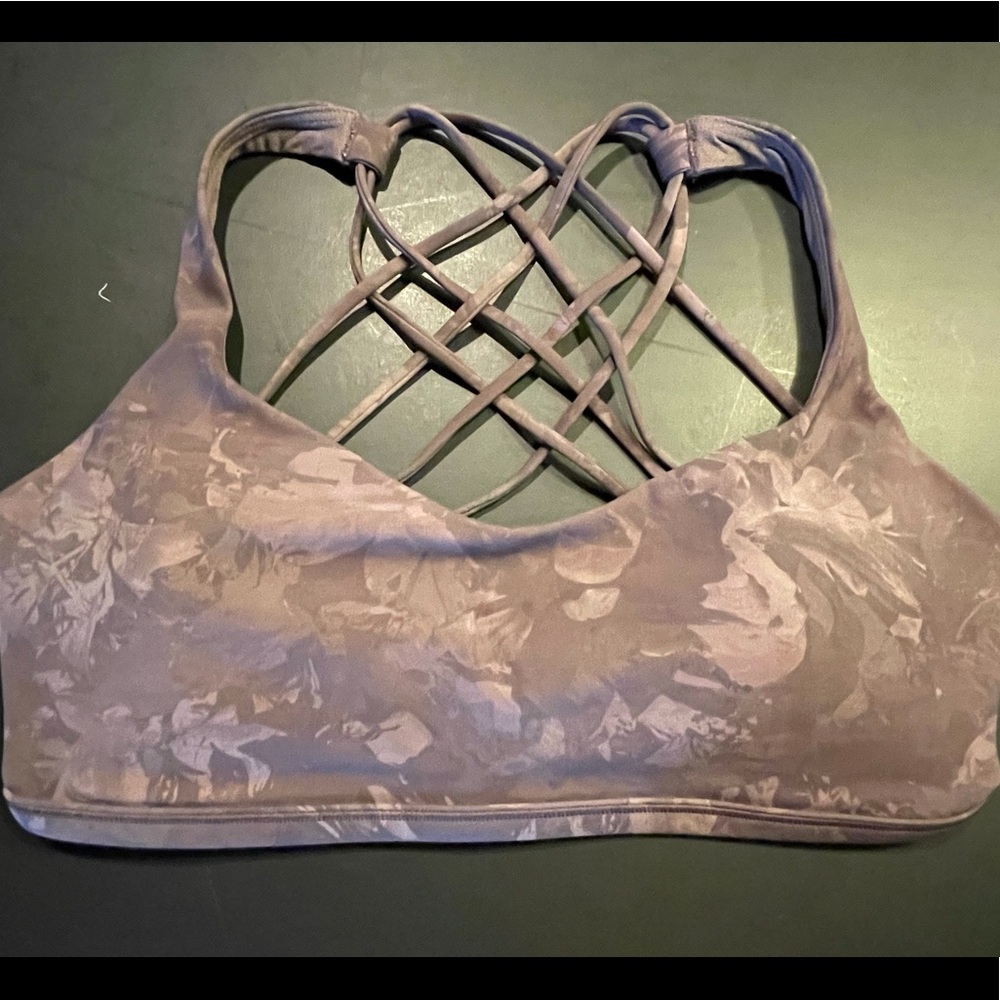 lululemon athletica Mauve Taupe Floral Strappy Back Sports Bra